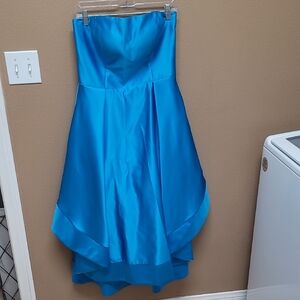 Betsy & Adam Blue Strapless Prom Gown